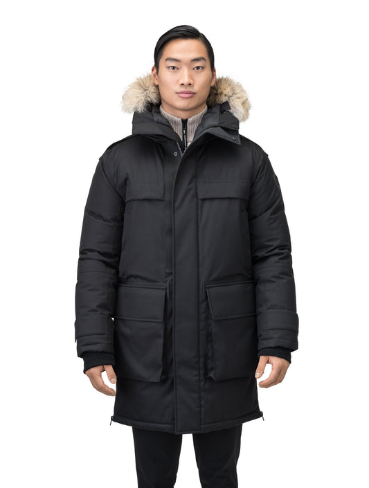 Alum Men's Long Parka in Black + Black