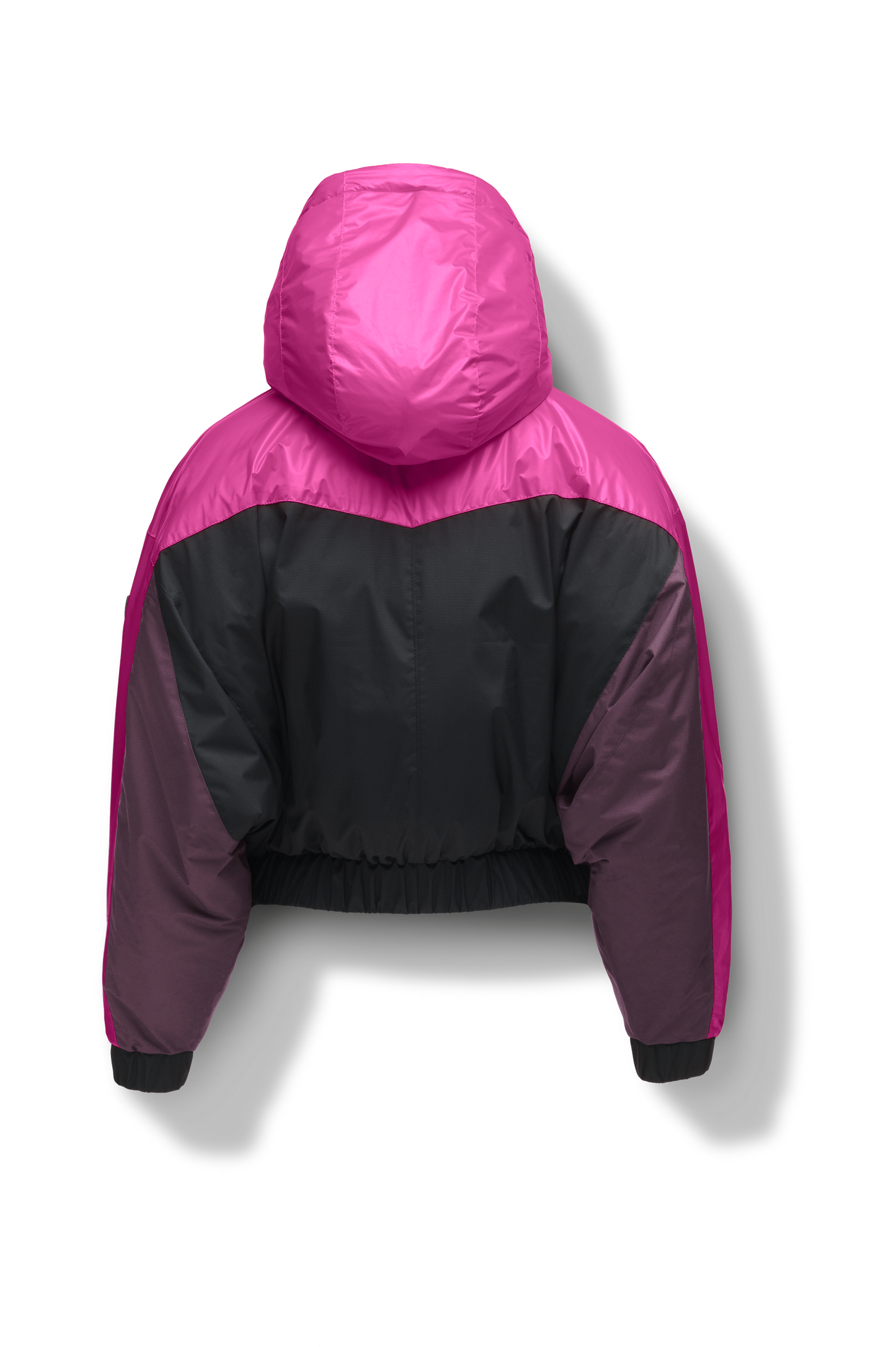 Aspen Women's Batwing Jacket in hip length, premium stretch ripstop and cire technical nylon taffeta fabrication, Premium Canadian White Duck Down insulation, non-removable down-filled hood, centre front two-way zipper, winged arm detailing, in Festival Fushia/Potent Purple