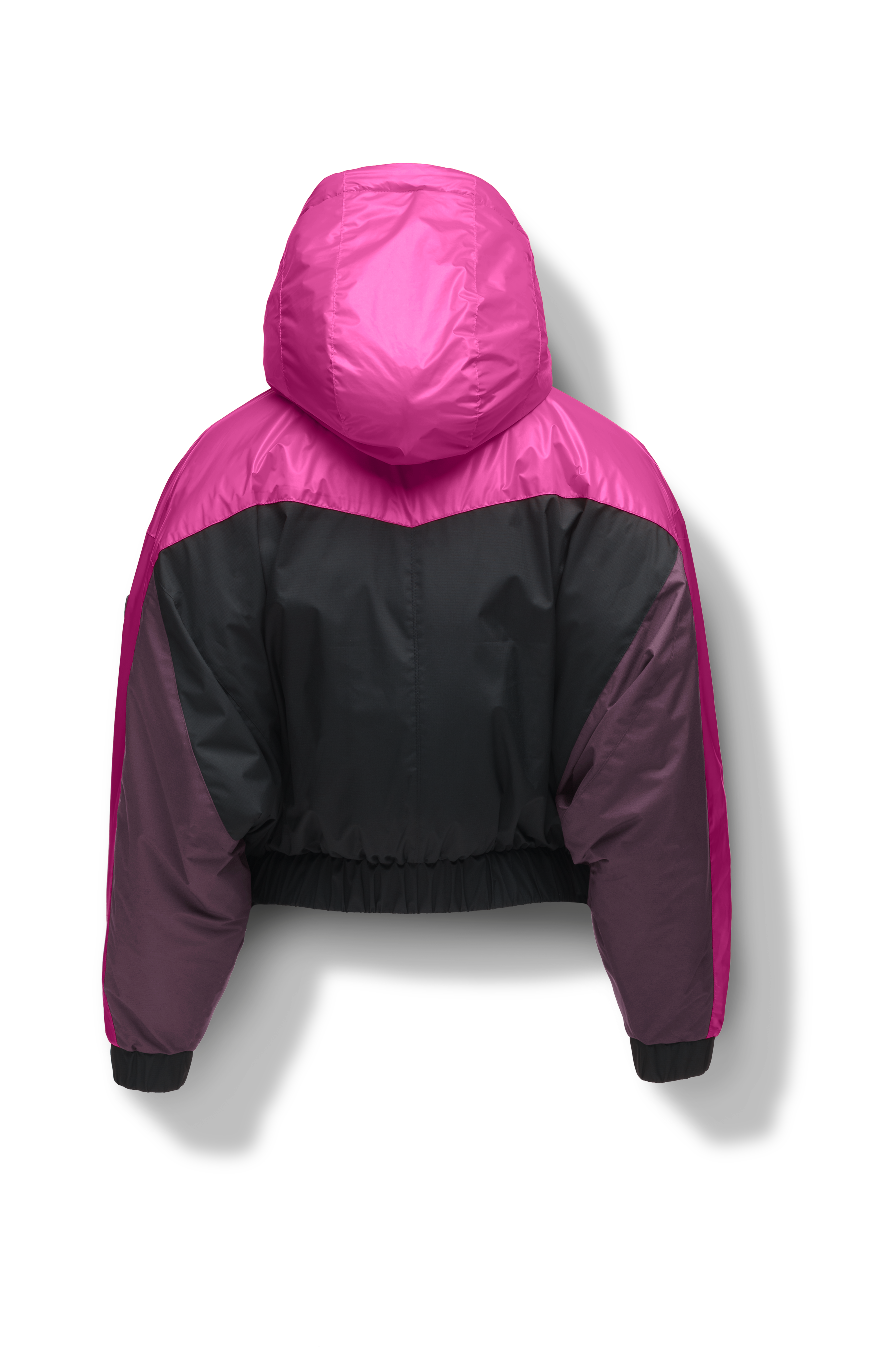 Aspen Women's Batwing Jacket in hip length, premium stretch ripstop and cire technical nylon taffeta fabrication, Premium Canadian White Duck Down insulation, non-removable down-filled hood, centre front two-way zipper, winged arm detailing, in Festival Fushia/Potent Purple