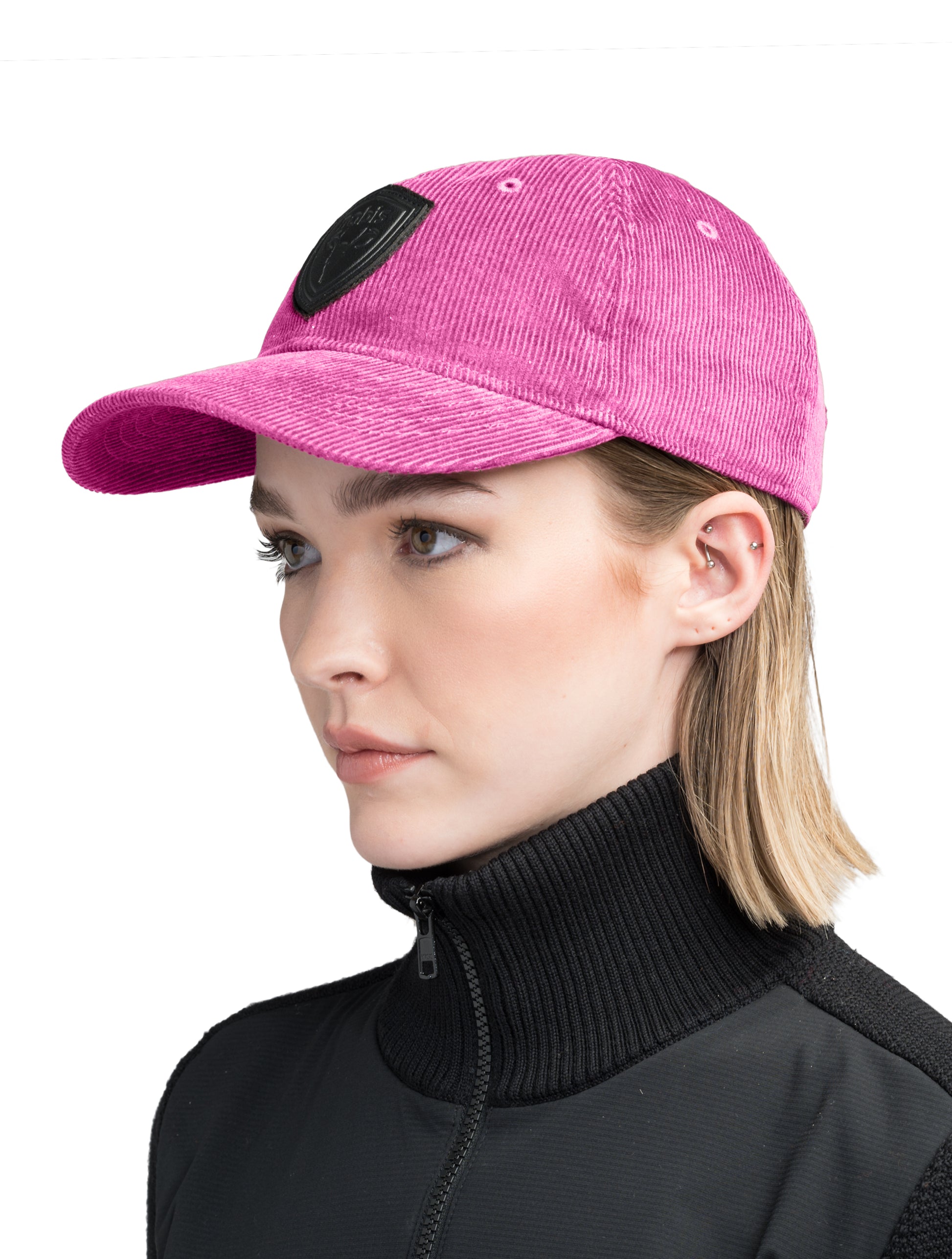 arter Unisex Tailored Ball Cap in 100% cotton corduroy, unstructured crown, curved brim, and leather strap back with metal buckle closure, in Potent Purple