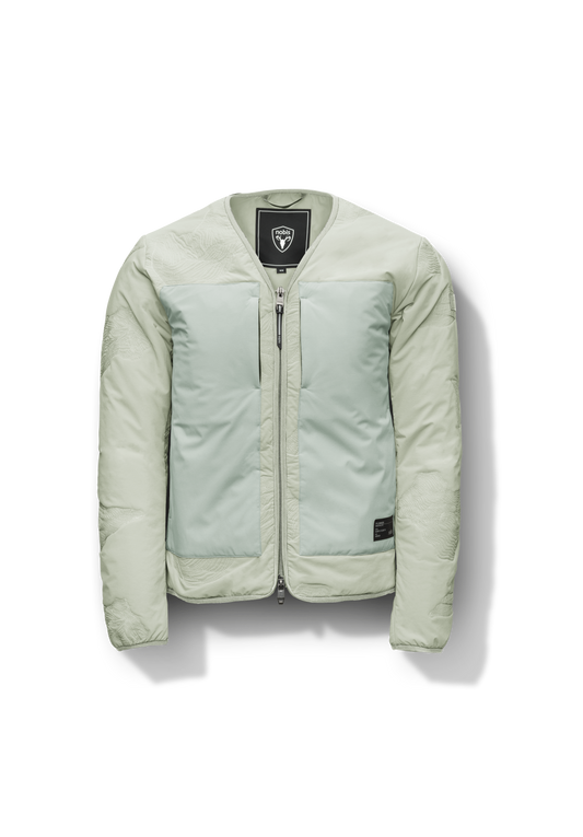 Gates Men's Performance Quilted V-Neck Jacket in hip length, centre front two-way zipper, hidden zipper chest pockets, side entry waist pockets, in Tea + Tea