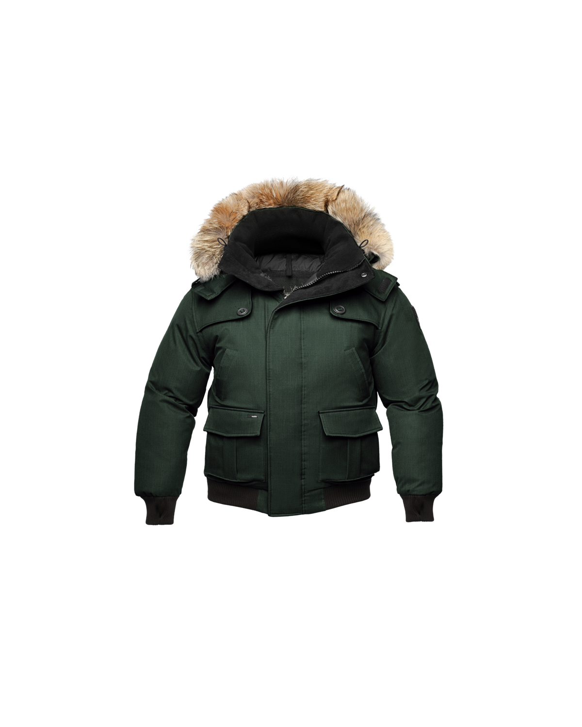 Kid's waist length down bomber jacket with fur trim hood in CH Forest
