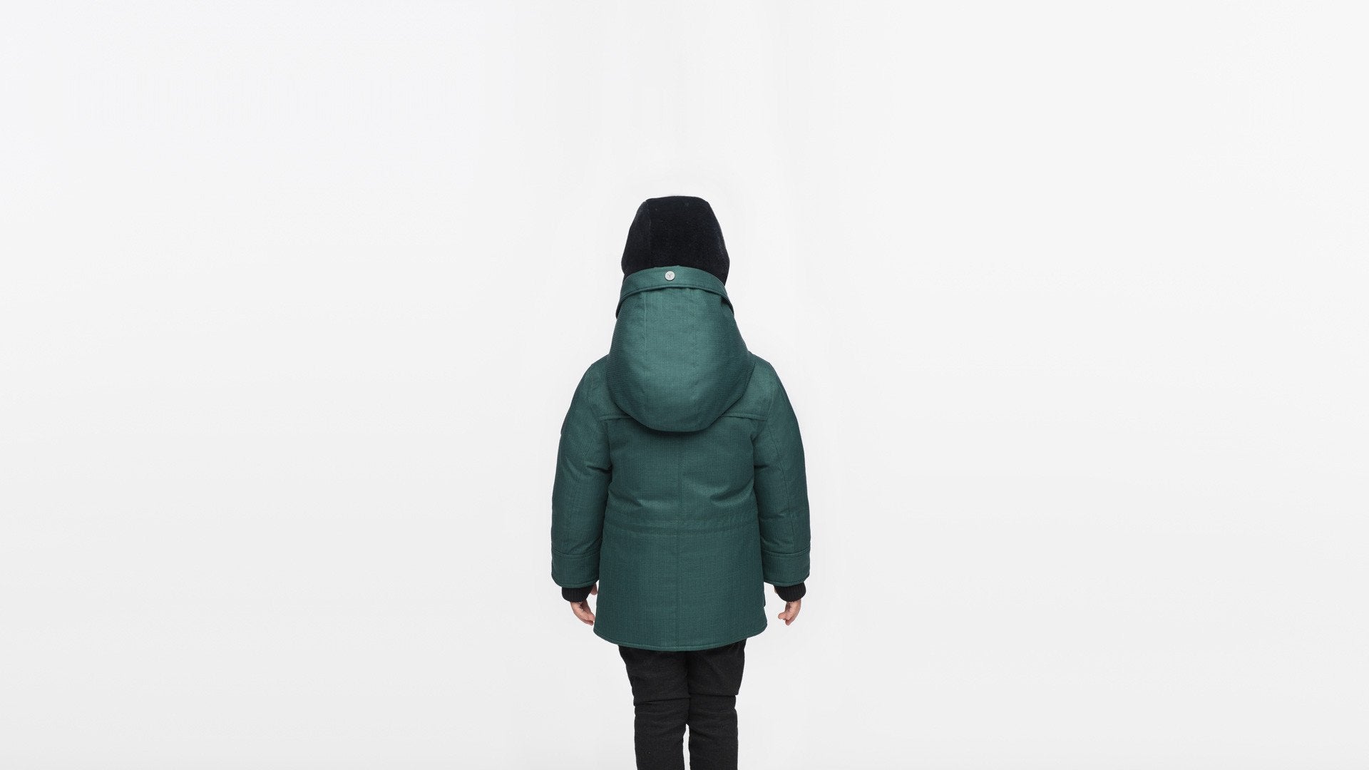 Kid's thigh high down coat with toggle closures in CH Forest