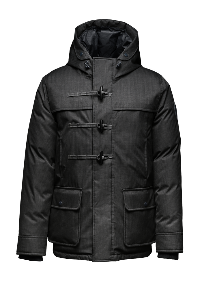 Kid's thigh high down coat with toggle closures in CH Black