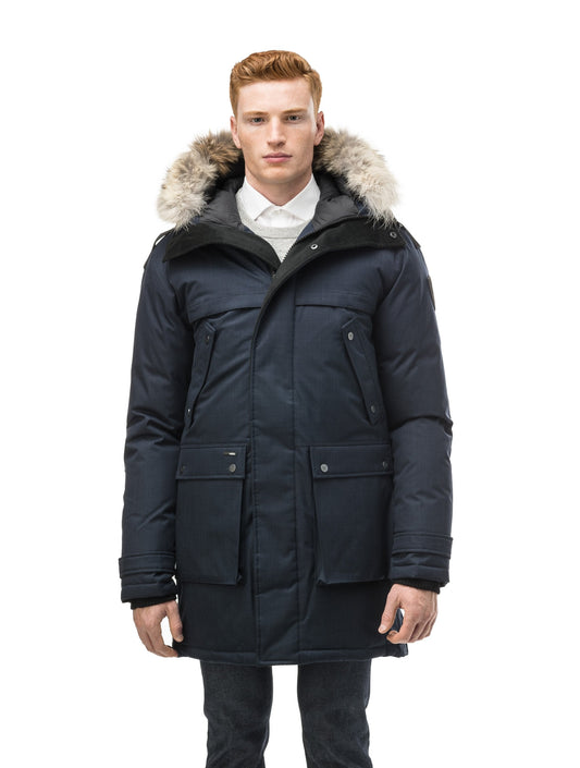 Men's Best Selling Parka the Yatesy is a down filled jacket with a zipper closure and magnetic placket in CH Navy + CH Navy