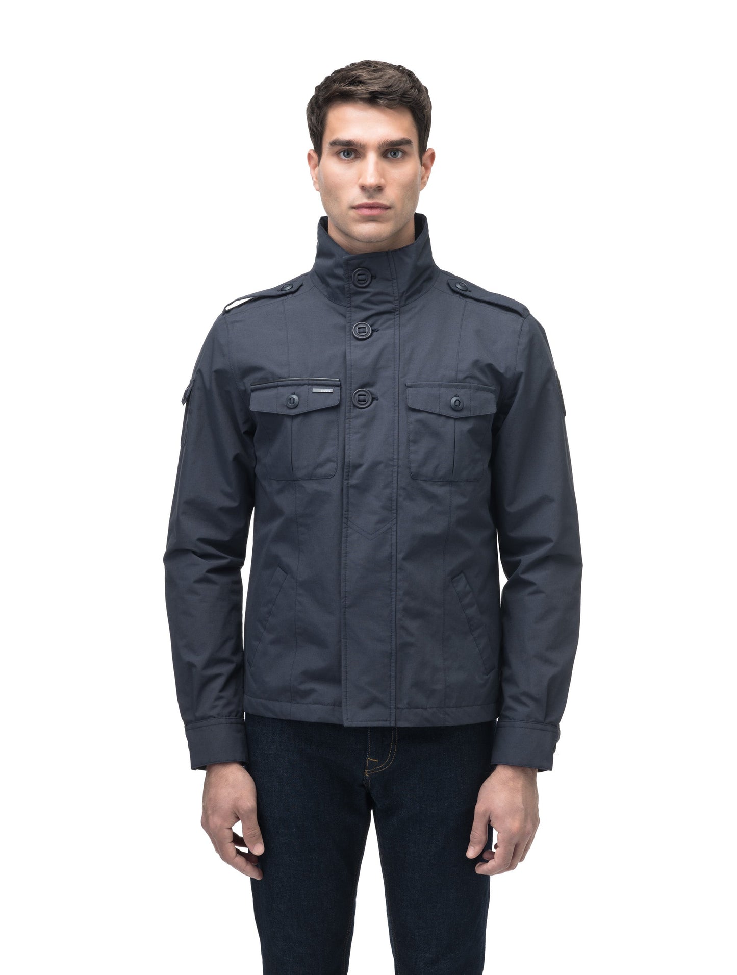 Men's waist length military style jacket in Navy