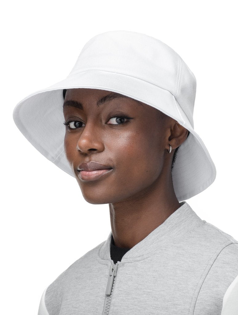 Unisex wide brim bucket hat with stitching detail on brim in Optic White