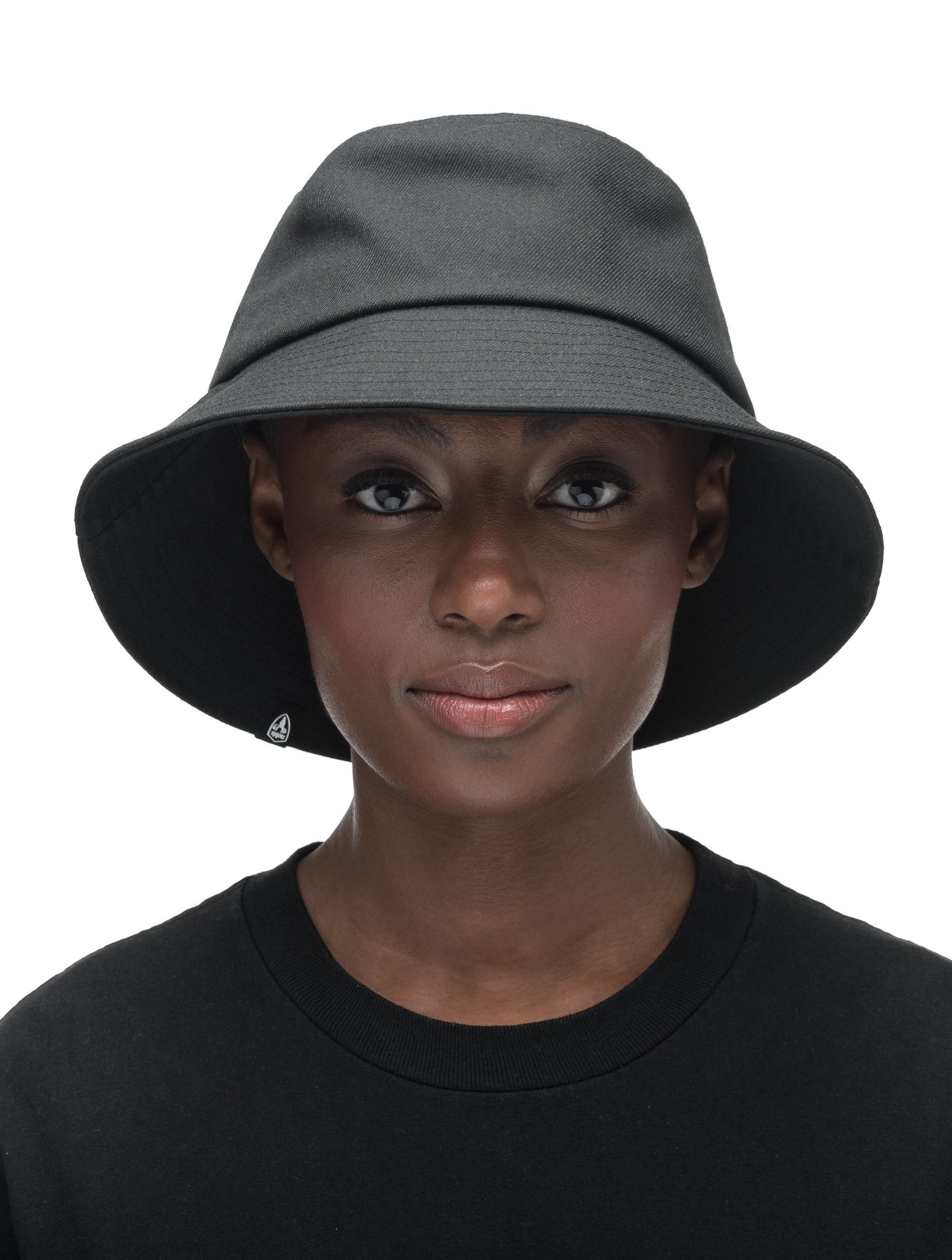 Unisex wide brim bucket hat with stitching detail on brim in Black