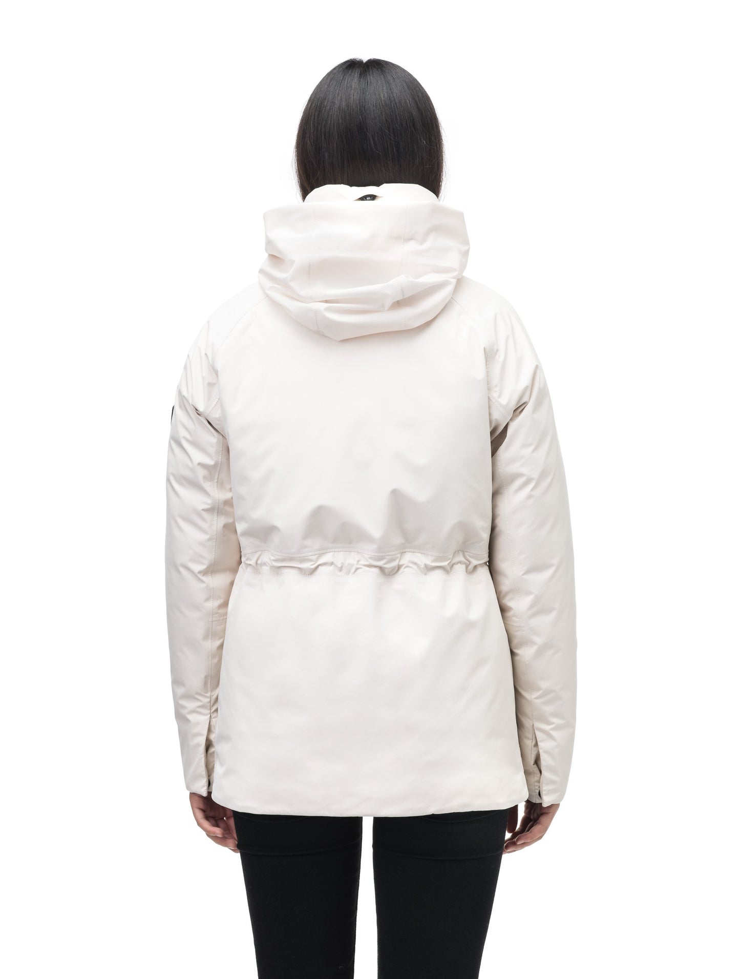 Litho Ladies Short Parka in hip length, Canadian duck down insulation, tuckable waterproof hood, and two-way zipper, in Wheat